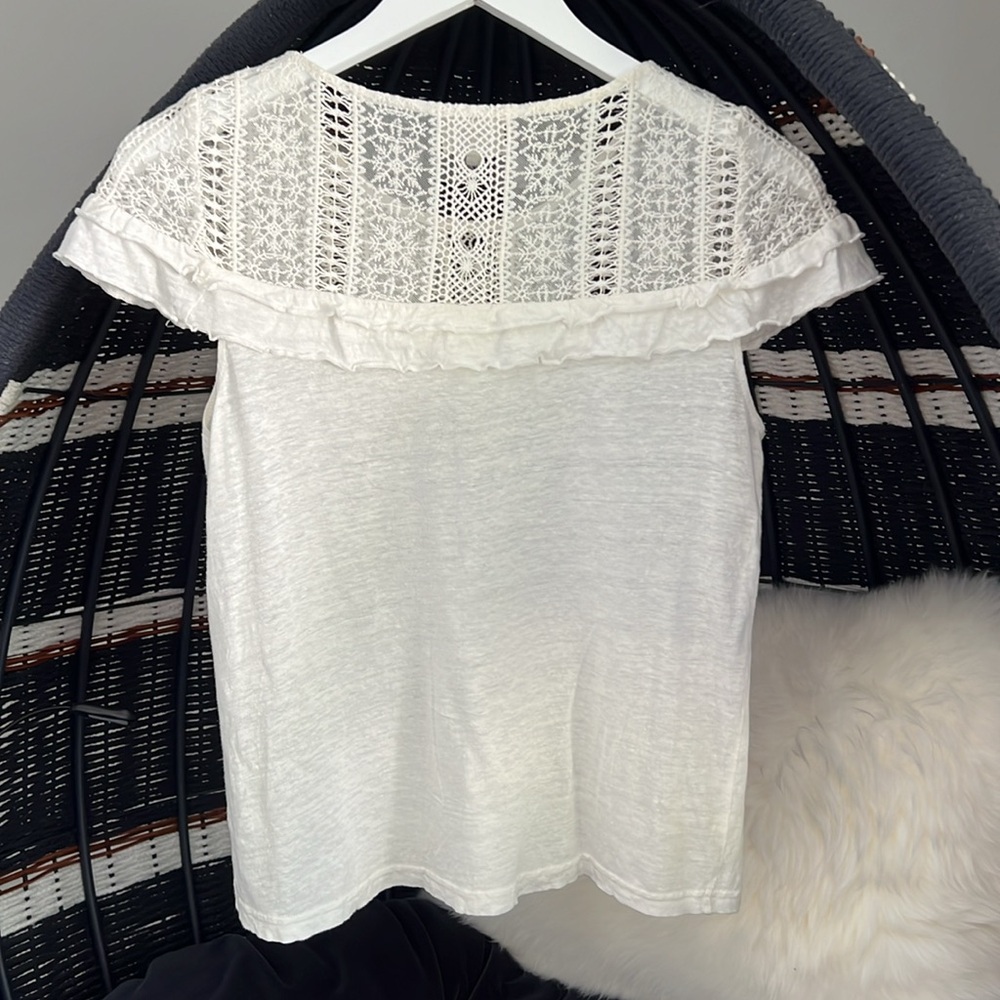 Sezane 100% Linen Crochet Ruffle White Top XS - Picture 3 of 6